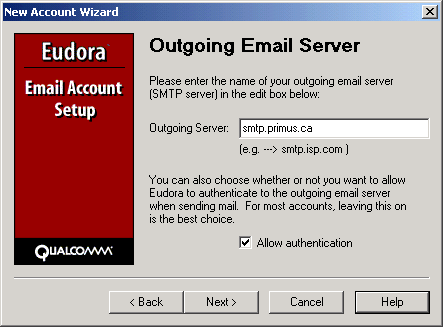 Eudora Outgoing Email Server