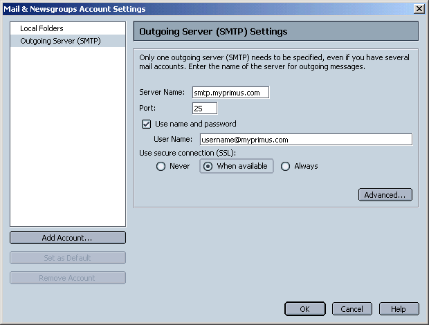 Netscape SMTP Settings