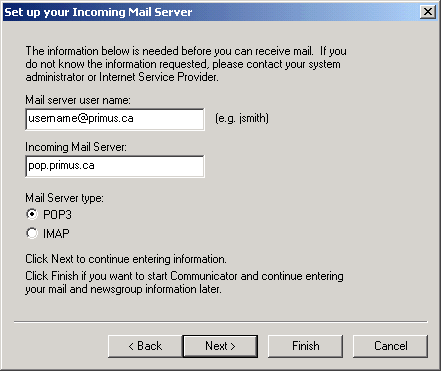 Netscape Incoming Mail Server